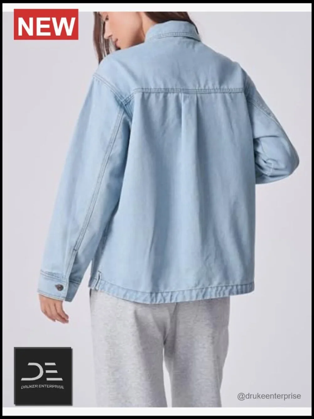 Oversized Denim Jacket Shacket Button Down Long Sleeve Cotton Blend